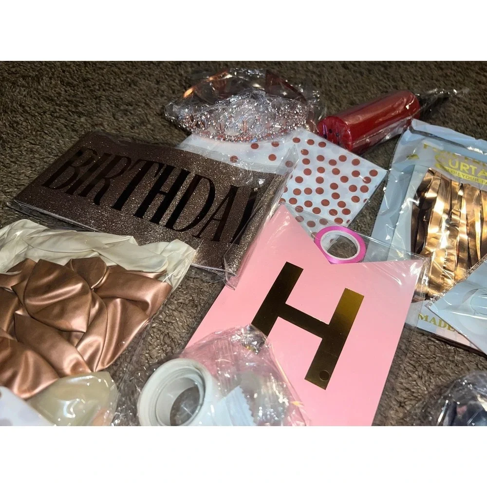 Ludibloomp Rose Gold Birthday Party Decorations Set Banner Balloons Tiara Sash